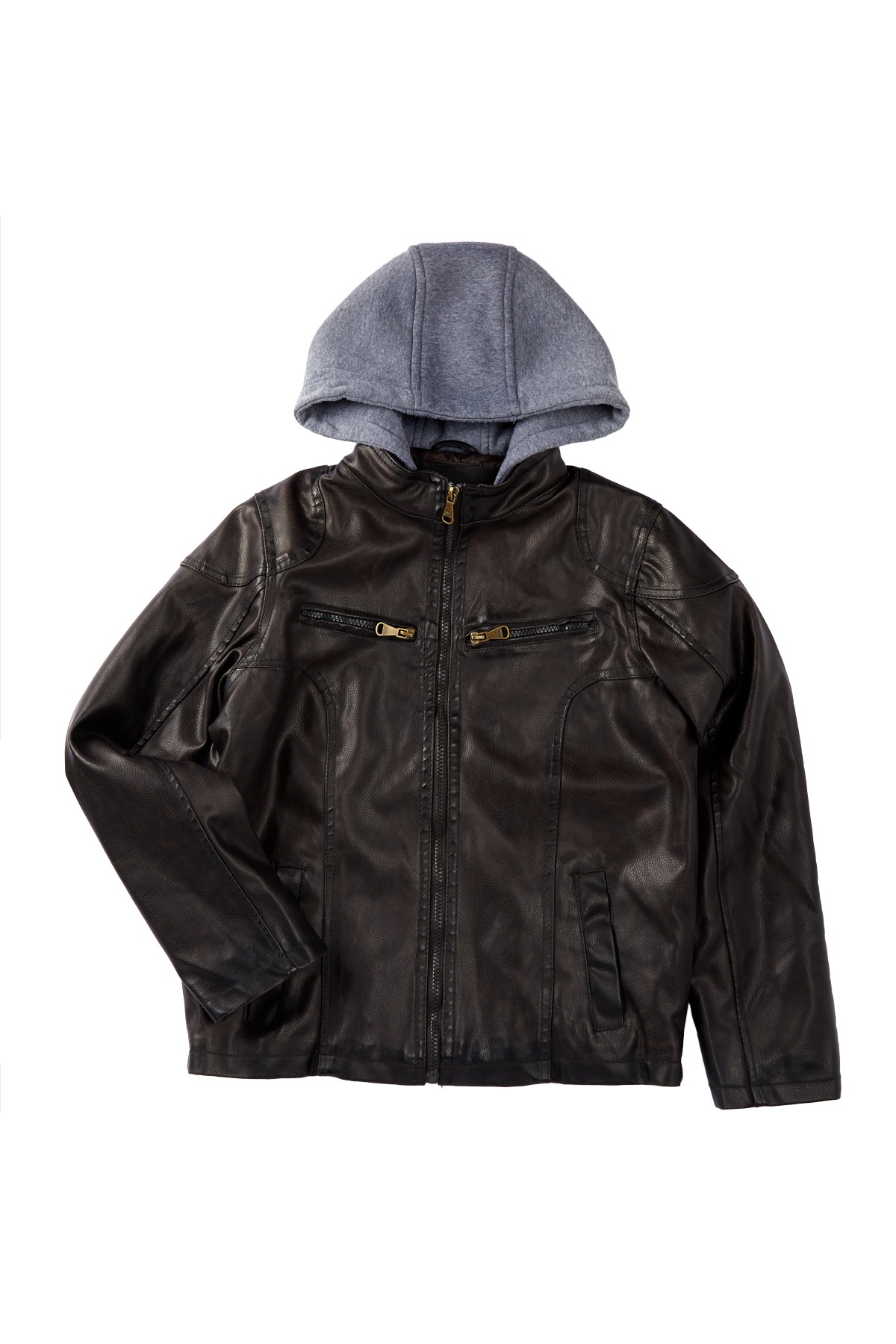 Boys leather hotsell jacket with hoodie